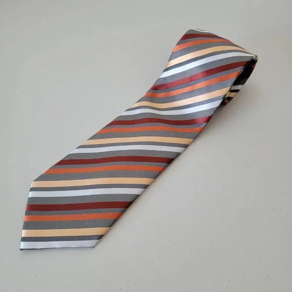 Van Heusen Classic Striped Necktie Mens Tie Gray White Orange Yellow Burgundy